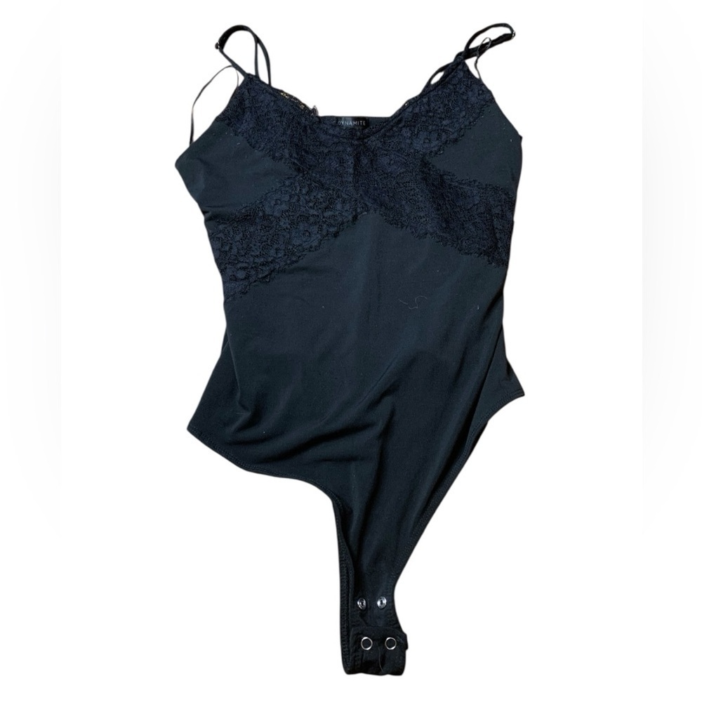 💜 Dynamite Black Lace Trim Bodysuit - Size Small (P/S)
